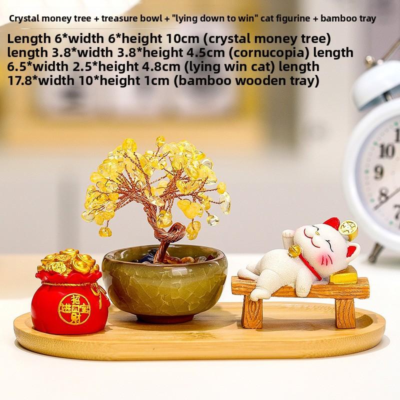 Laywin Fortune-Bringing Cat Home Decoration Item - Natural Yellow Crystal Tree - Tree of Wealth - Cat Desktop Decorative Item