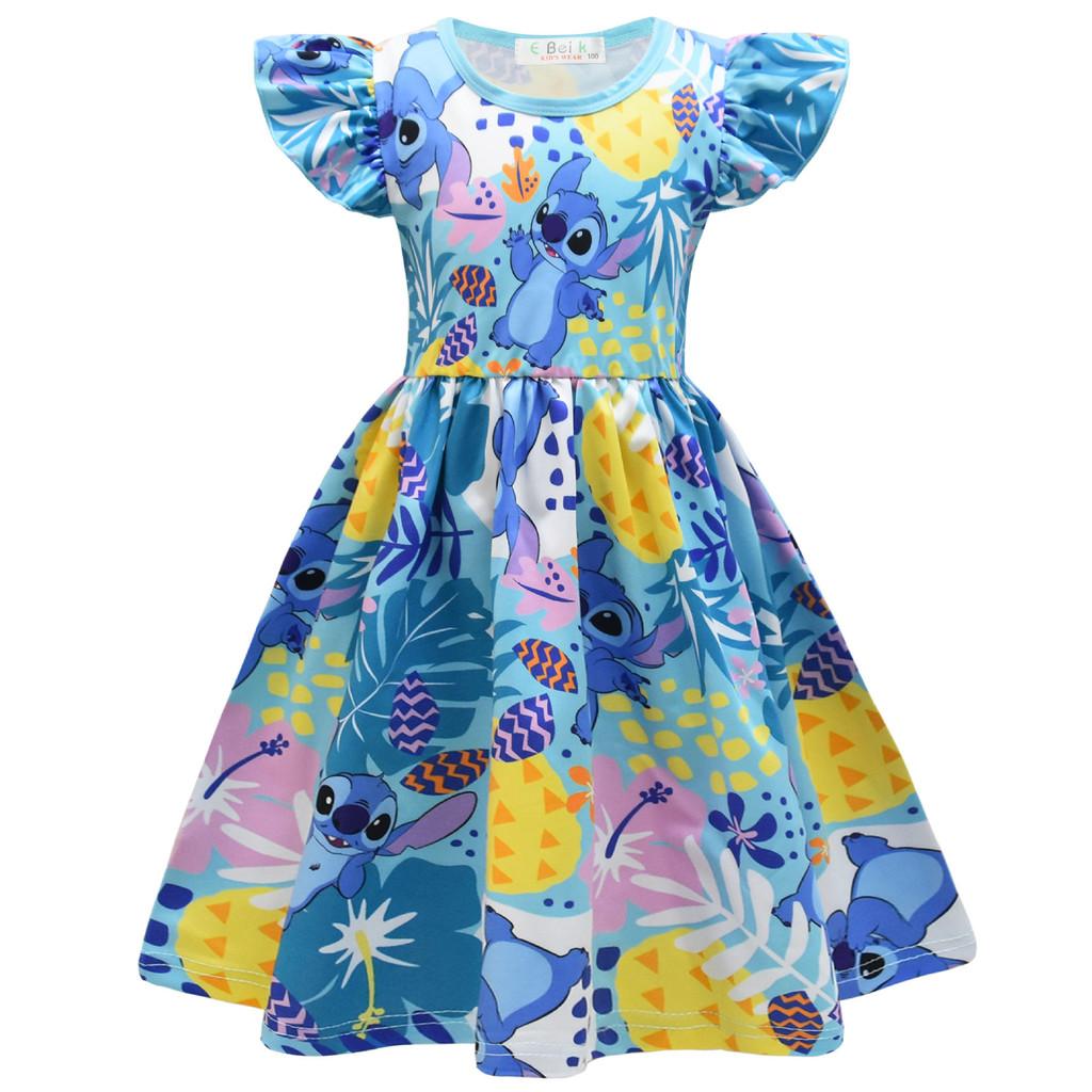

Lilo And Stitch Girl Dress With Pleated Milk Silk Fabric For Summer Playtime 130cm