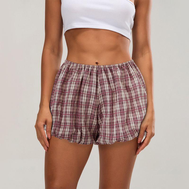 

Grid Elastic Waist Low Waist Loose Shorts Plaid Elastic Waist Loose Shorts Burgundy S