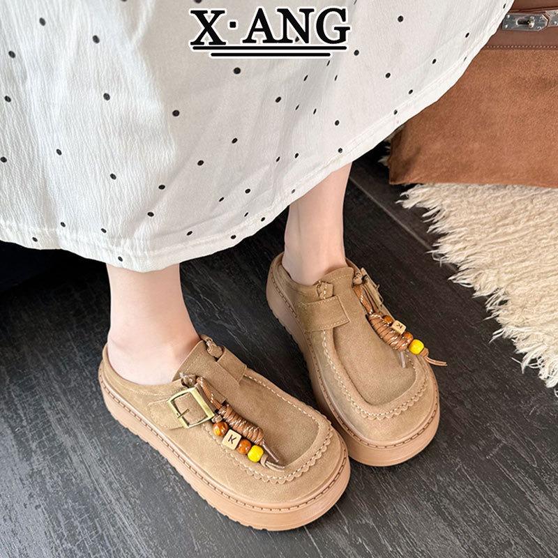 Cowhide version of bag head slippers, women's models can wear thick-soled autumn new thick-soled one-pedal single shoes