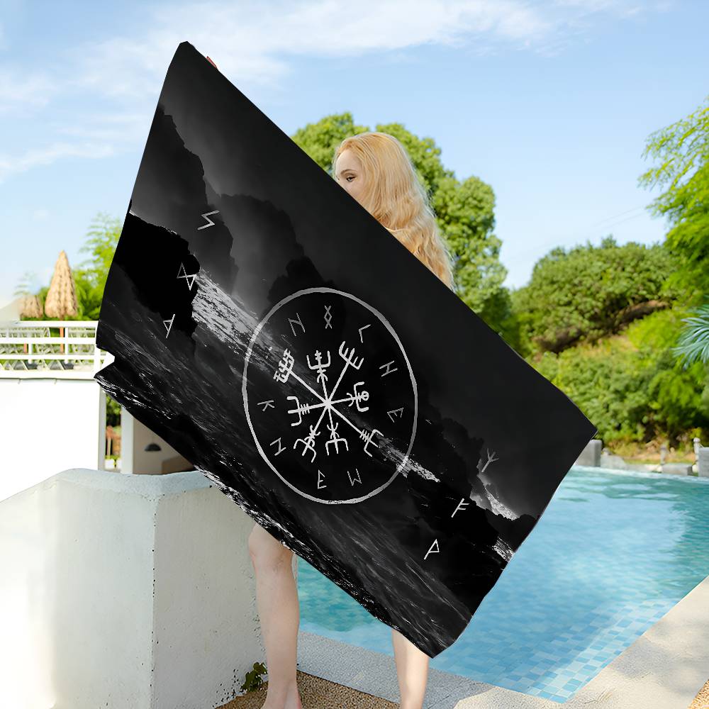 V-Viking Logo V-Vegvisir Luxus Große Mikrofaser Strandtücher Schnelltrocknendes Handtuch Sandstrandhandtücher Handtuch für den Pool für Reisen
