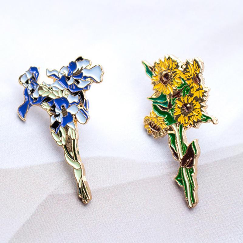 Blucome Cartoon Lovely Lavender Sunflower Brooch for Women Sweet Girl Sweater Coat Hijab Pins New Year Gift