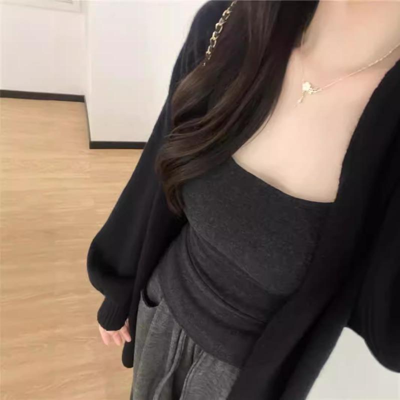 Autumn and Winter New Lazy Style Buckle-free Medium and Long Knitted Cardigan Sweater Women's Versatile Loose and Thin Sweater Women