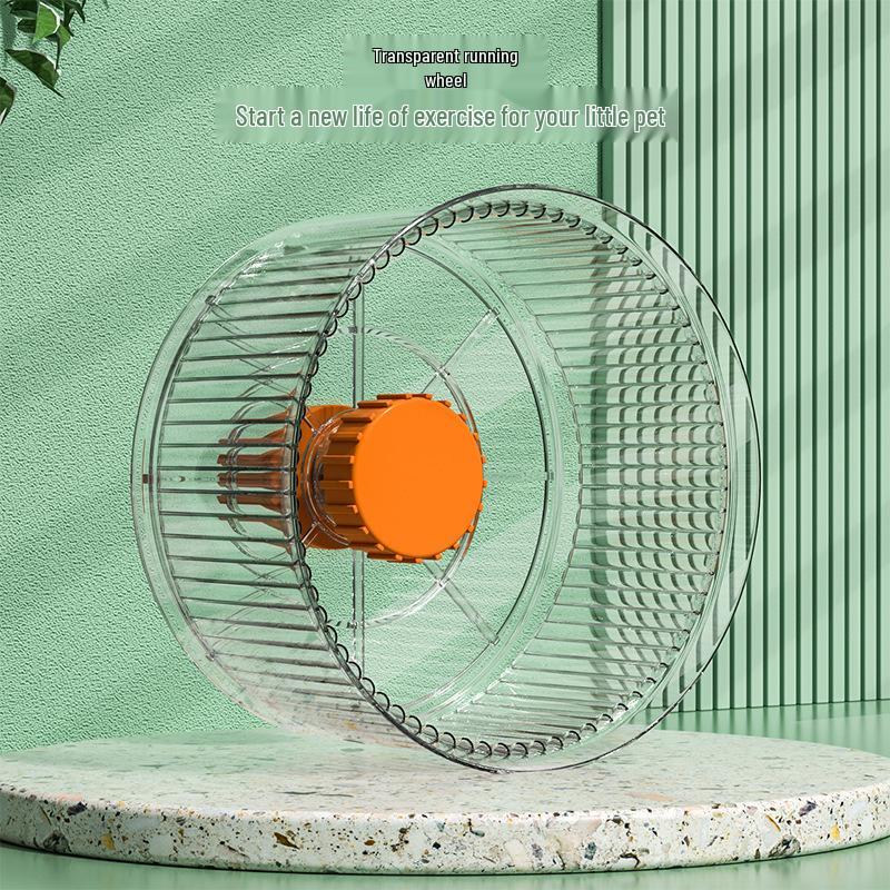

Бесшумное колесо для упражнений для хомяка на шарикоподшипниках со стойкой - Игрушка для золотой клетки Transparent Material, Wide Running Path