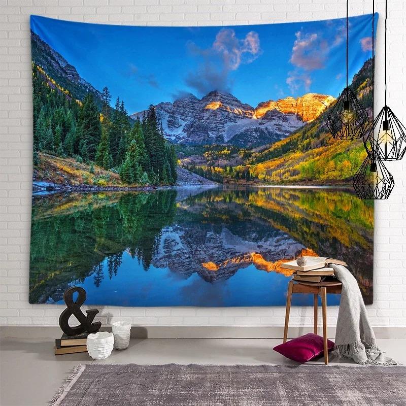 Natural Mountain Lake View Wall Decoration Tapestry Home Living Room Tapestry