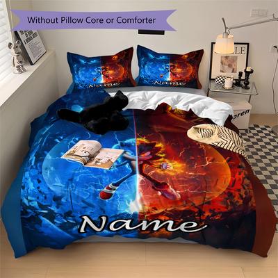Juego de Ropa de Cama con Nombre Personalizado Luz vs Sombra de 3 Piezas Funda Nórdica con Impresión HD Fundas de Almohada para Adolescentes Decoración de Dormitorio de Adultos