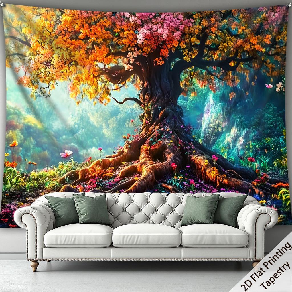 Landscape Of The Tree Of Life Digital Printing Polyester Wall Tapestry Suitable For Use In Living Rooms Bedrooms Bars And Party