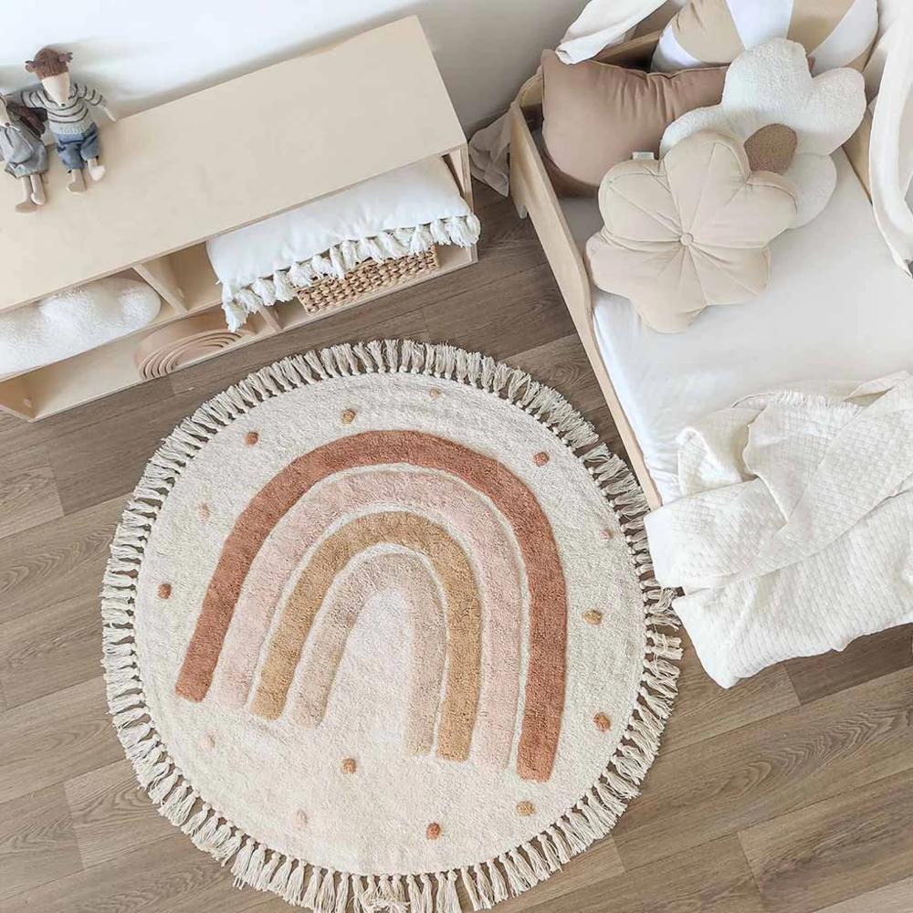 Regenboog Pluizig Tassel Tapijt Zacht Pluche Vloerkleed Voor Kinderkamer Kinderkamer Speelmat Woonkamer Decoratie 60x60cm