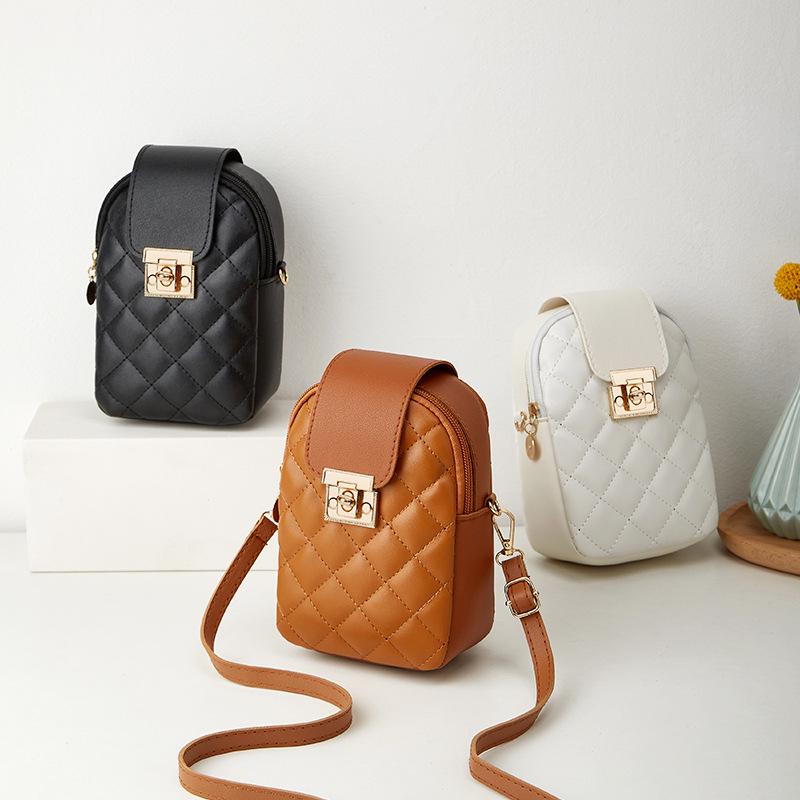 Embroidered Diamond Pattern Crossbody Phone Bag - 2023 Ladies' Versatile Single Shoulder Bag