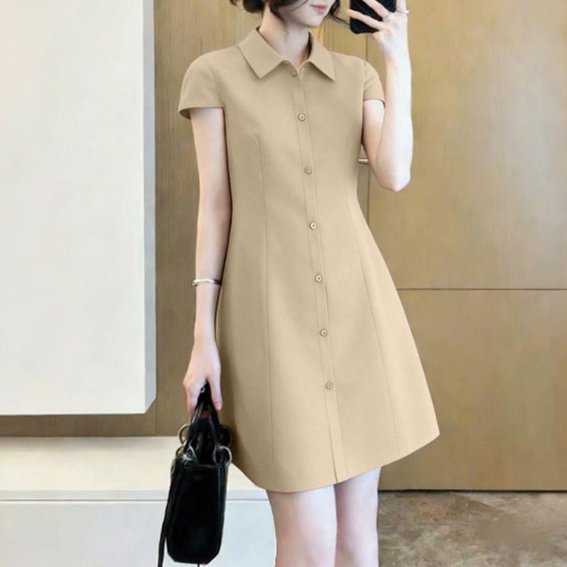 ZANZEA Women Casual Turn Down Collar Short Sleeve Dress