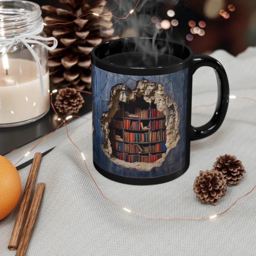3D Bookshelf Bookshelf Library Bookshelf Ceramic Coffee Mug Water Cup New Book Lover
