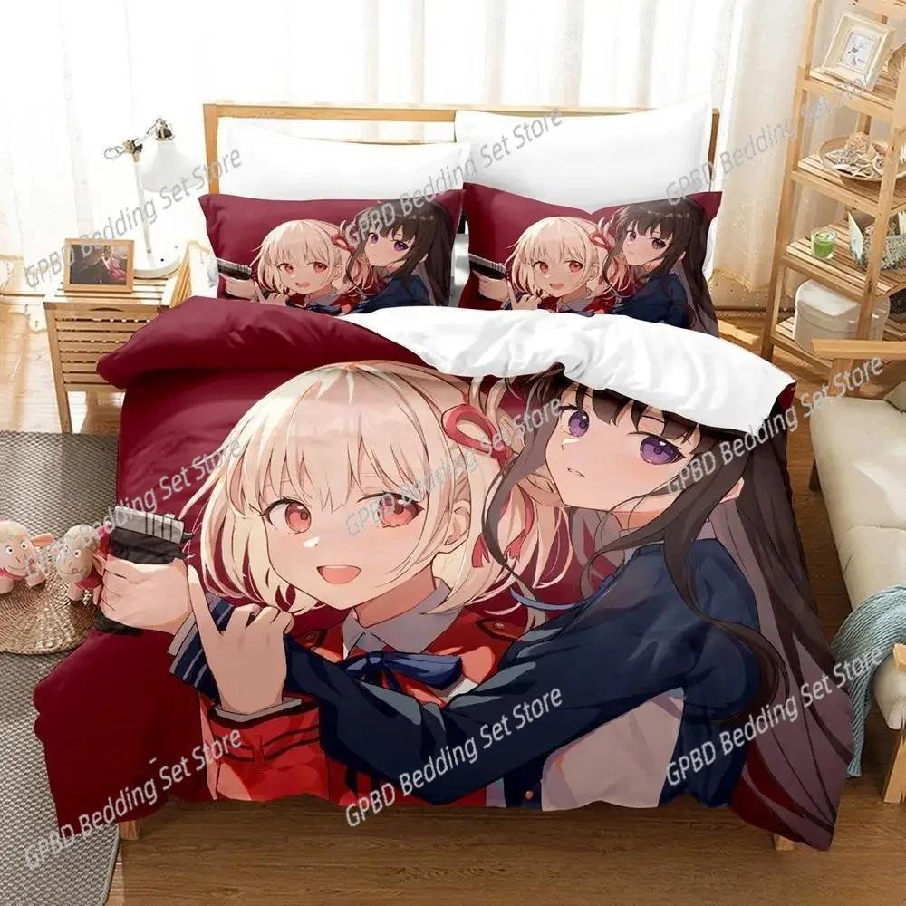 Comforter 3D Print Anime Kawaii Girl Lycoris Recoil Bedding Set Bedroom Soft Modern S Comefortable Quilt