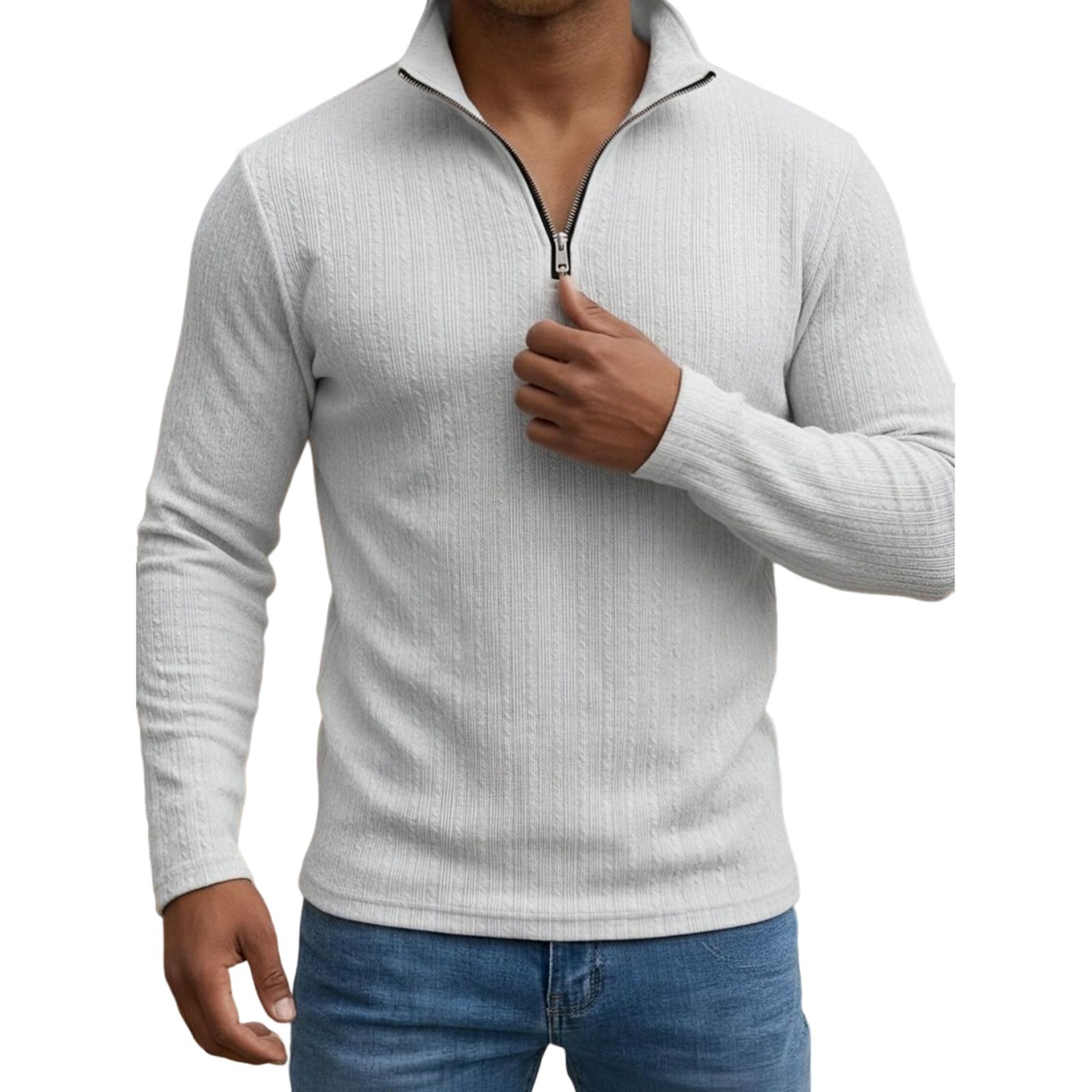 

Чоловіча повсякденна сорочка з блискавкою на чверть, топ з довгим рукавом XXL