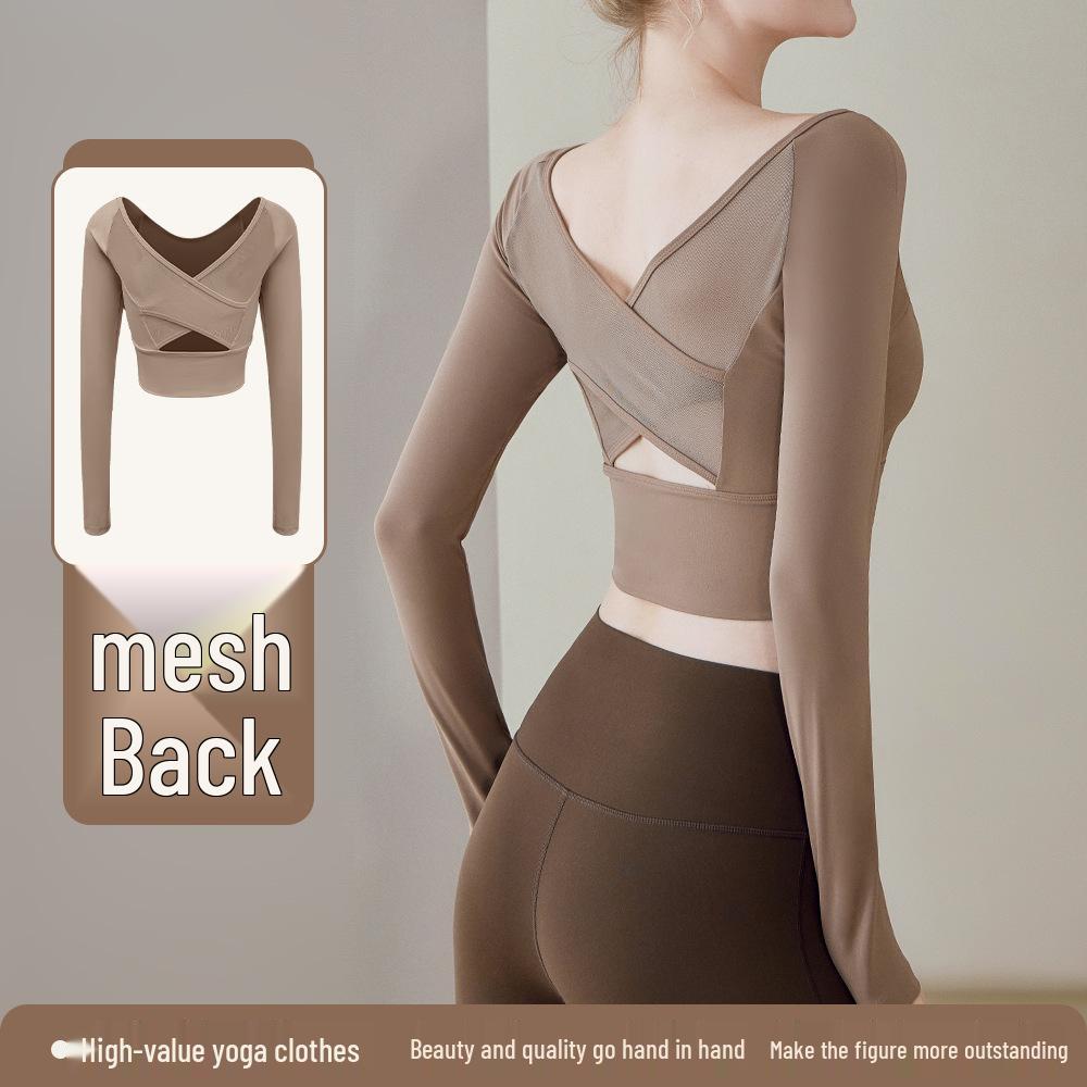 

Women s Mesh Long Sleeve Yoga Top with Stylish Cross-Back Design for Summer Fitness S