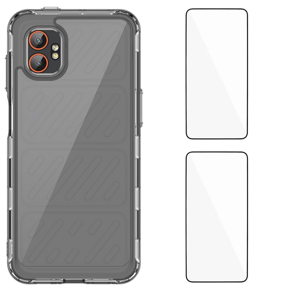 

For Samsung Galaxy XCover7 Pro Clear Phone Case WANLONFENG MF2 Series TPU Acrylic Cover with 2Pcs Tempered Glass Transparent