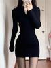 Pure Desire Zippered High-Neck Slim Fit Long Sleeve Bodycon Little Black Dress for Women – Autumn Hot Girl Style