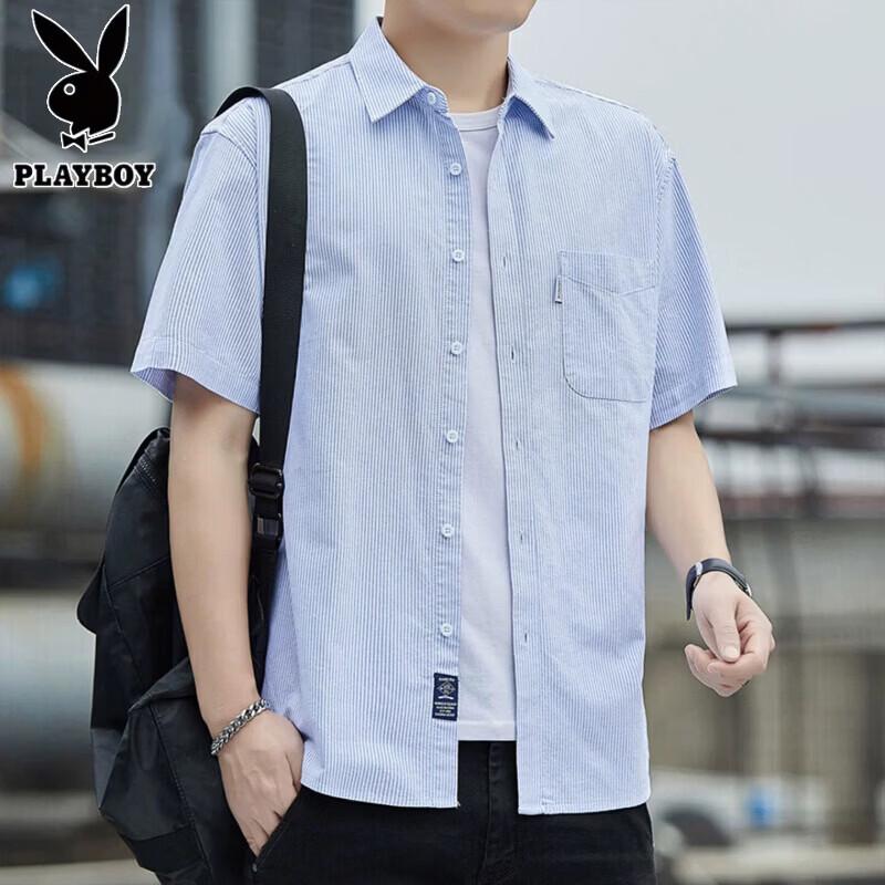 Playboy Men s 100% Cotton Short-Sleeved Casual Shirt L