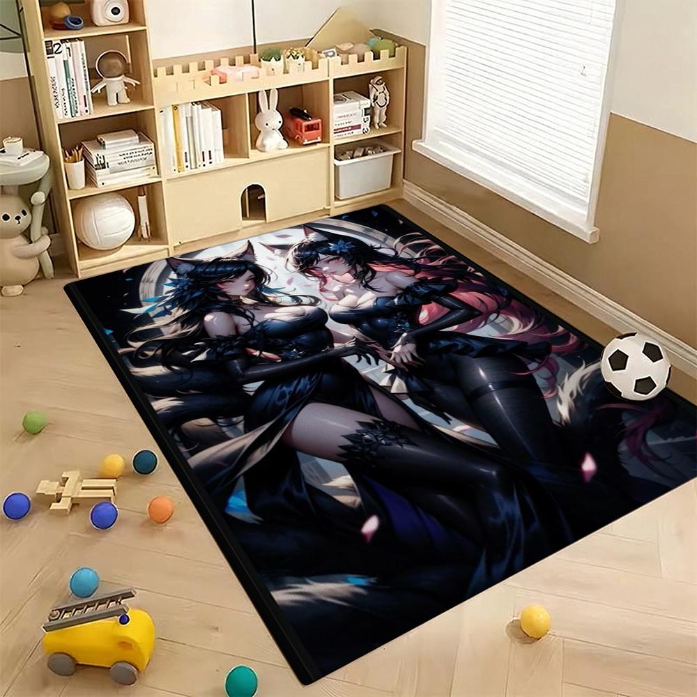 Twin Catgirls Black Lingerie Printed Rug Thick Nonslip Carpet For Gaming Room Study Living Room Home Party Decor Christmas Gift