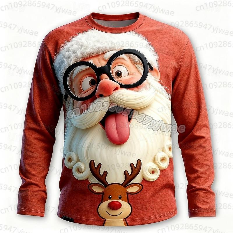 2026 Christmas Men T-Shirts Santa Claus Print Long Sleeve Tee O-Neck Tees Trendy Street Christmas Party Autumn Men Women T-Shirt