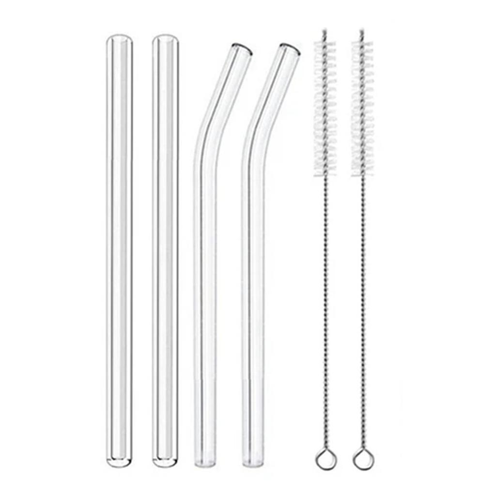 4 Pieces/Set 16cm Short Glass Straws with 2 Cleaning Brushes Eco-Friendly Reusable Straws for Desserts Smoothies Milkshakes Cocktail Whiskey Beer