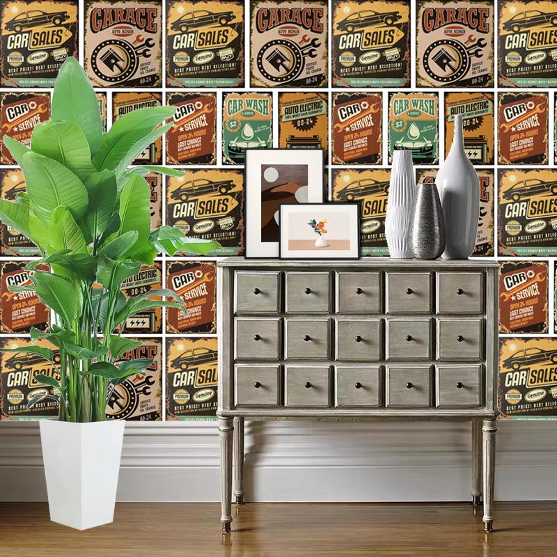 Retro Cartoon Self-Adhesive Waterproof Wallpaper Bedroom Living Room Wall Decor Desk & Furniture DIY Removable Stickers