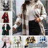 QICED Women's Vintage Casual Plaid Print Autumn Winter Long Sleeve Hooded Jackets & Coats Casual Chic