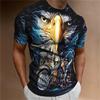 Men's Animal Pattern T-Shirt, Eagle, Motorcycle, 3D Print, Vintage Trendy Loose Large Size Casual Street Short Sleeve Top
