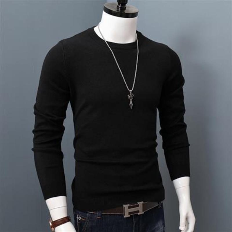 Autumn and Winter Round Neck Sweater Men's Solid Color Warm Thickening Loose Pullover Bottoming Youth Sweater