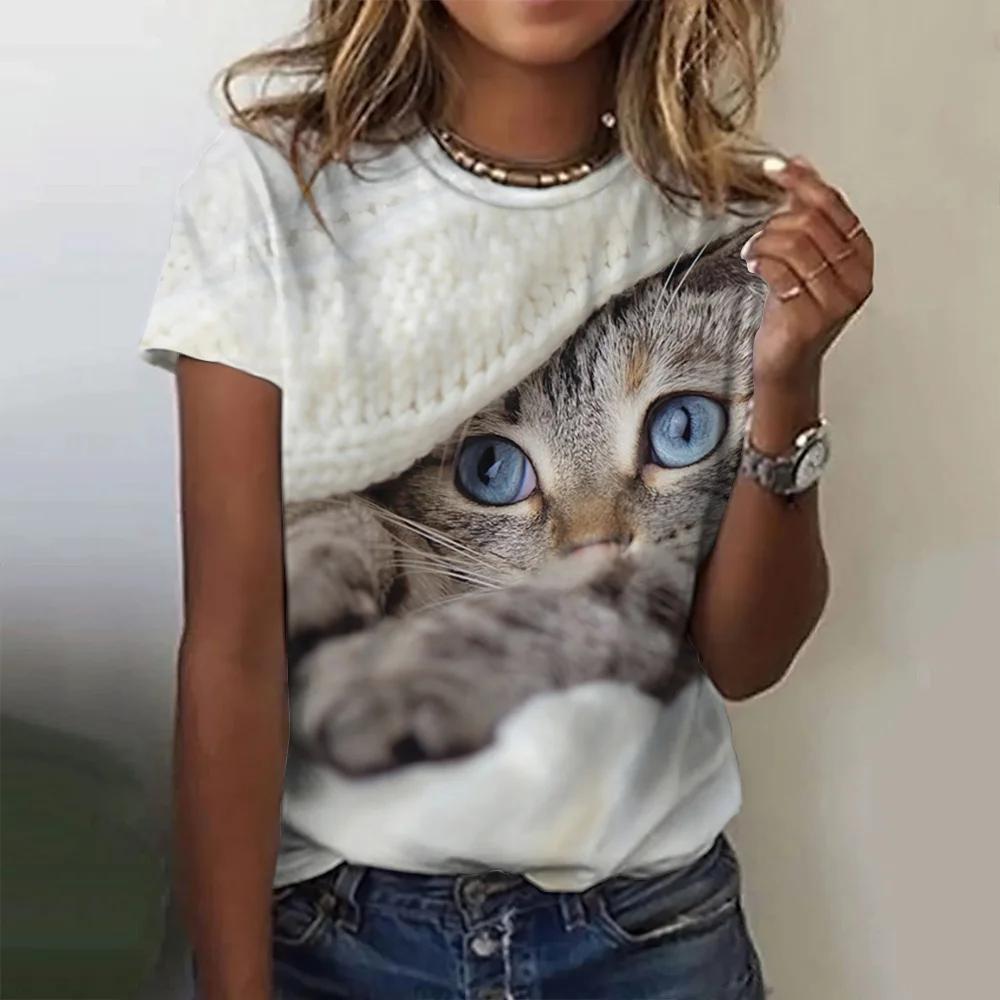Y2K Fashion Women'S T-Shirt Funny Cat 3D Print Top Woman Harajuku T Shirt Casual Clothing Summer Female Tees
