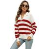 Maglione da Donna a Maniche Lunghe con Collo a Polo a Righe in Maglia Vestibilità Larga
