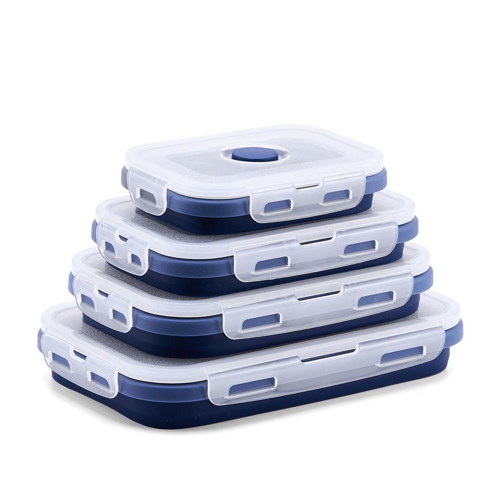 Collapsible Silicone Bento Lunch Box - Portable & Microwave-Safe Storage Set for Fresh-Keeping