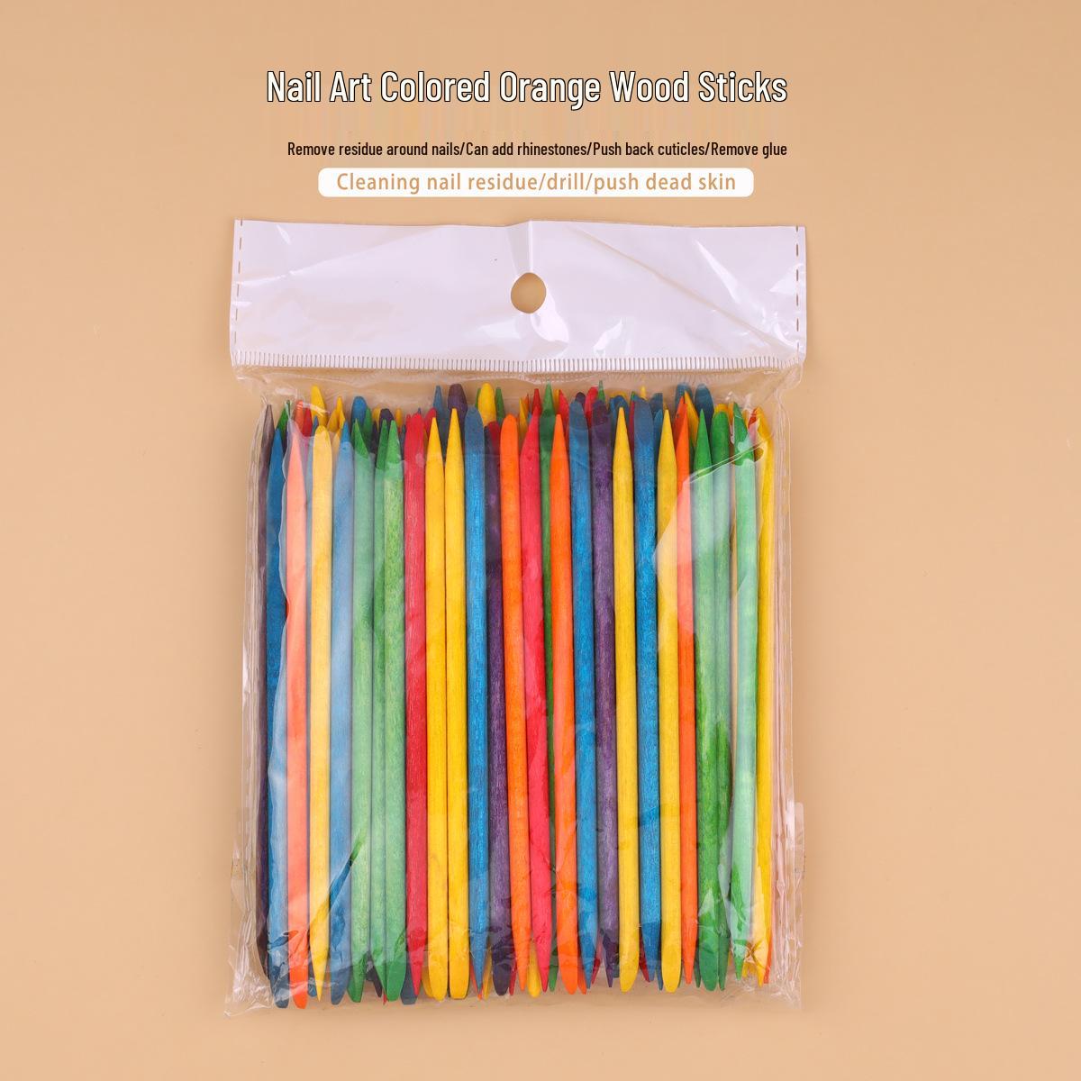 

100 двухсторонних палочек из апельсинового дерева: Инструменты для нейл-арта для отодвигания кутикулы и проставления точек, 11,4 см, цветные.