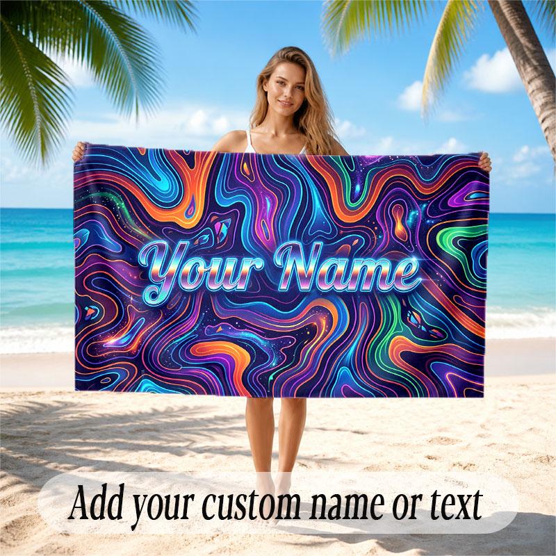 Abstract Geometric Theme Soft Beach Towel Personalized Custom Name Text Towel Portable for Beach Pool Travel