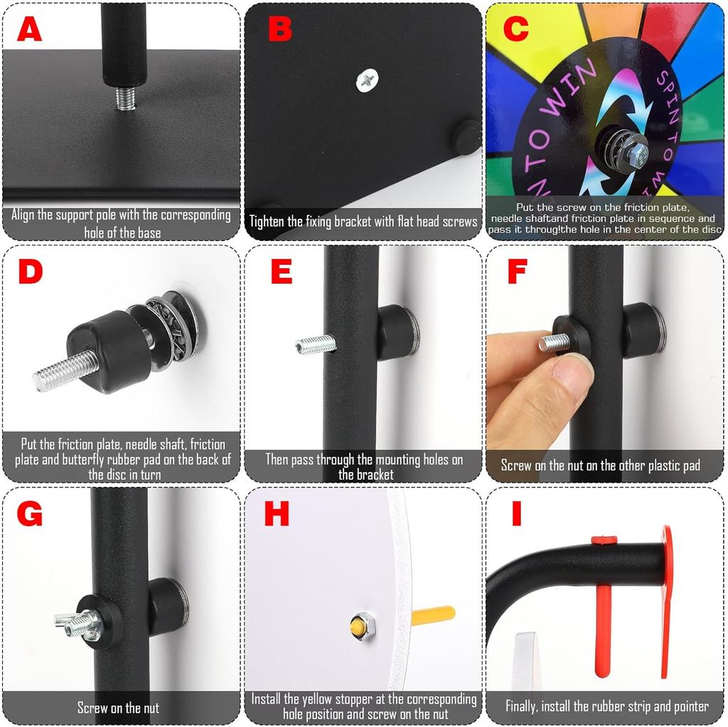 Roată Norocoasă Spin Wheel de 12 Inch cu 12 Sloturi, Bază și Suport Rezistente, Ideală pentru Evenimente de Carnaval Petreceri Acasă