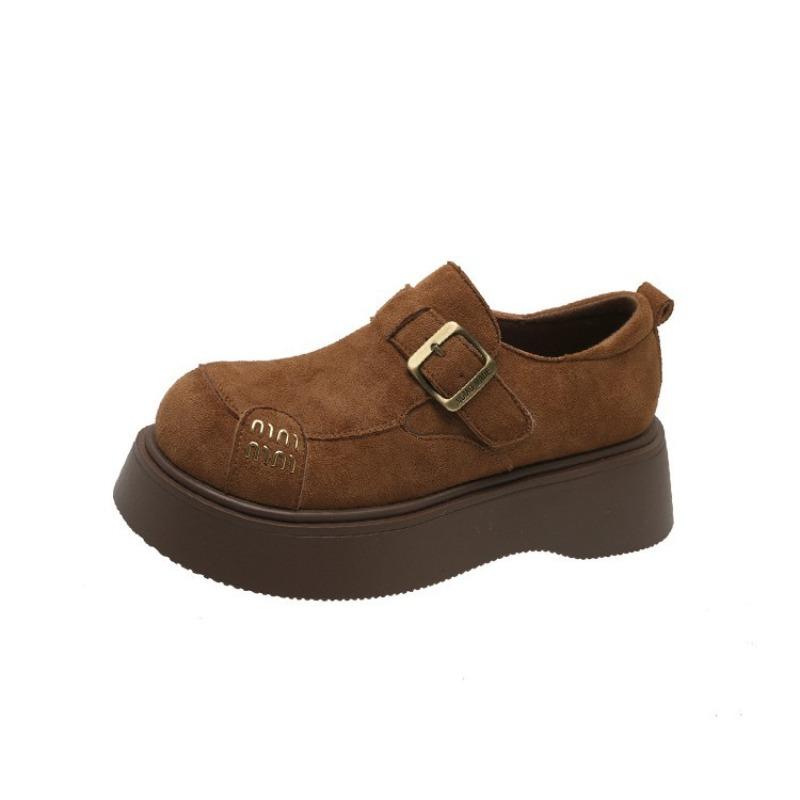 Thick-soled women's new autumn models, small people gain height with one foot, and retro single shoes with muffin soles