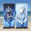 1pc King Queen Couple Beach Towel, Ice Blue Feather Crown, Quick-Dry, Multi-Purpose for Yoga Travel Swimming Camping