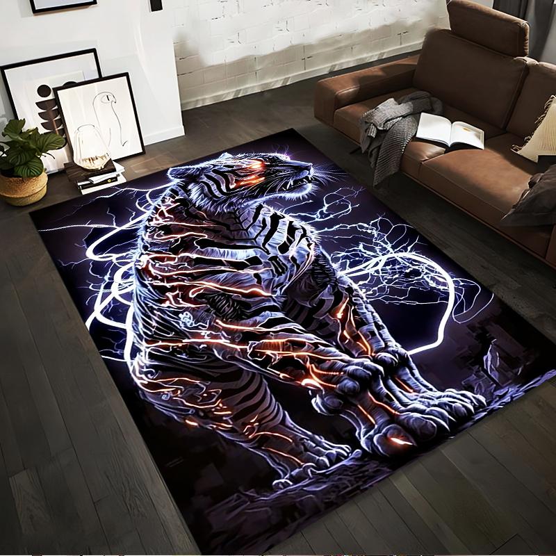 Fierce Tiger with Electric Lightning Design Carpet - Dark Style Suitable for use as an anti-slip for living room bedroom sofas 40x60cm( 15x23in )