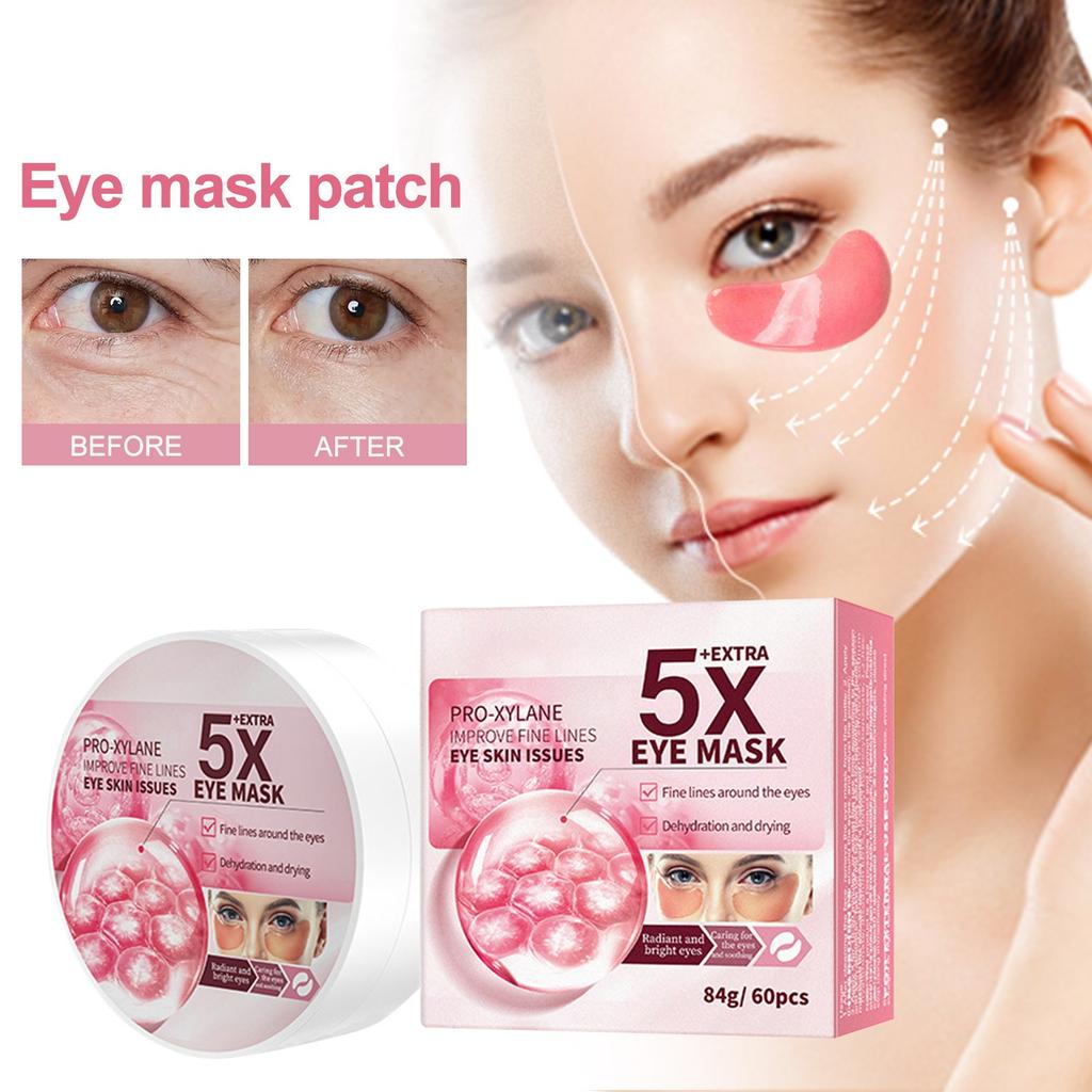 Feuchtigkeitsspendende Augenklappe, Augenpads, 60 Stück, Augenpads, 24 K Kollagen-Augenmaske, feuchtigkeitsspendend, entfernt Augenringe, reduziert feine Linien und Fältchen, 10 ml
