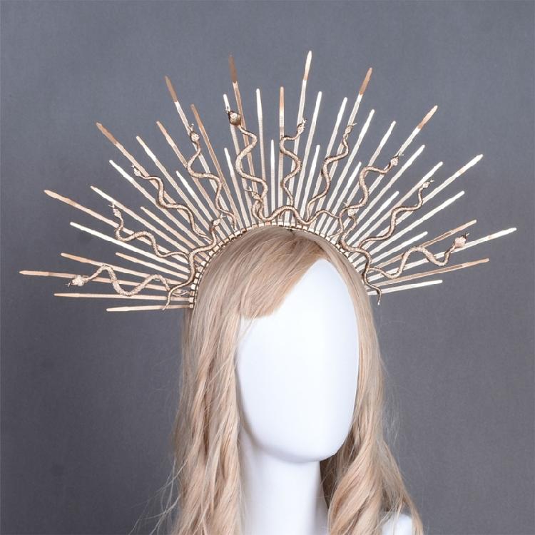 Unique Punk Snake Artistic Hair Band Spiked Head Accessory for Adults Hair Hoop with Metallic and Snake Cosplay Maid