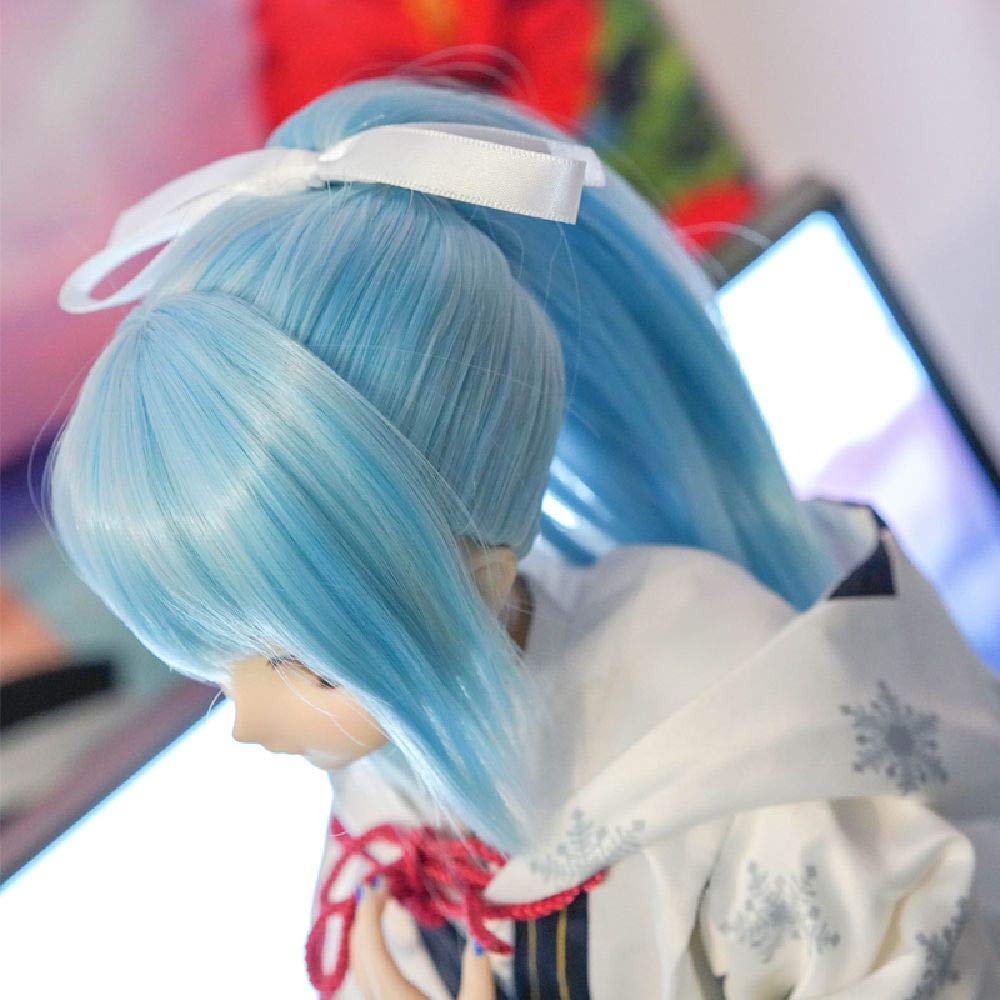 YR EARTH Doll MDD Heat-Resistant Wig, 8-9 Inch, Ponytail, 1/3 BJD, SD, DD, (Blue Silver)