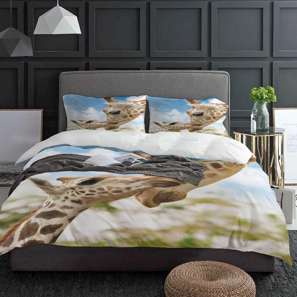 Giraffe Animal Cloud Sky Bedding Set 3pcs Boys Girls Duvet Cover Pillowcase Kids Adult Quilt Cover Double Bed Set Home Textile