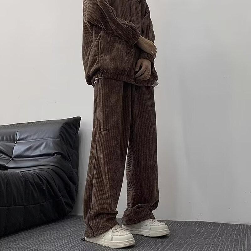 

Мужской осенне-зимний вельветовый коричневый спортивный костюм, худи-куртка - Повседневный, Универсальный, Модный трансграничный американский стиль L