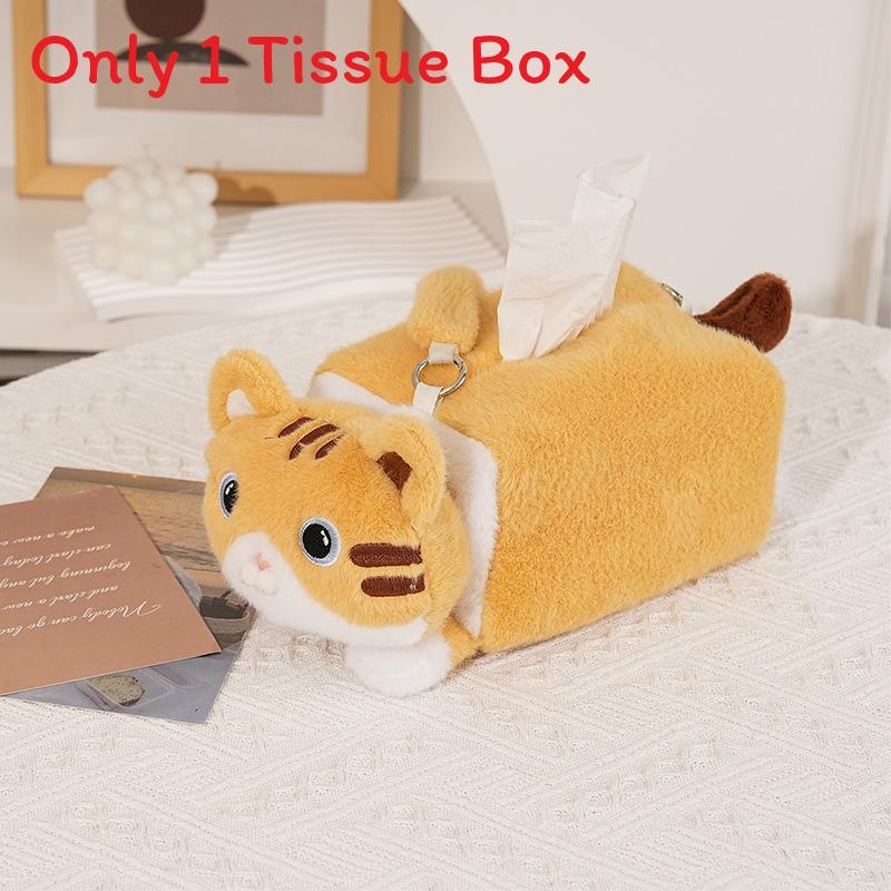 Cartoon Plush Cat Tissue Box With Creative Desk Decor For Home Office And Car Interiors