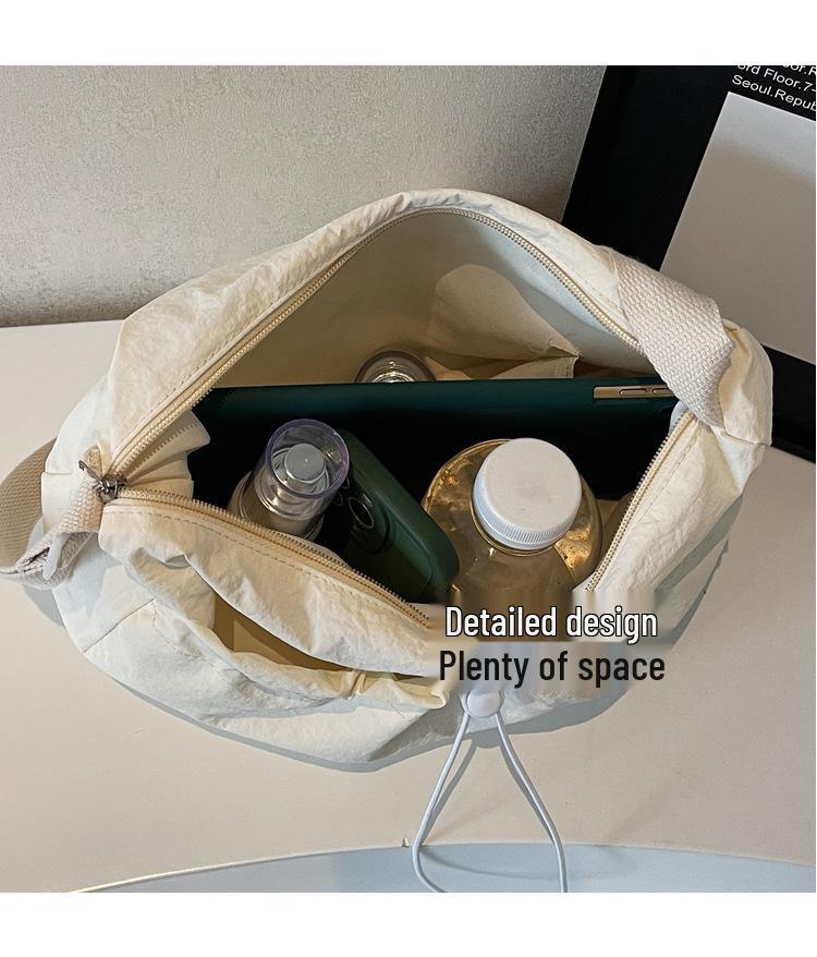 Korean Style Large Capacity Canvas Tote Bag - 2025 Autumn Pleated Niche Shoulder Crossbody Bag