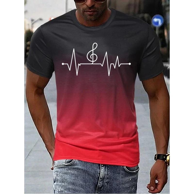 Men's T-Shirt 3D Printing Gradient Style Musical Note Tee Summer Oversized T Shirt For Men Fashion Short Sleeve O-Neck Tops