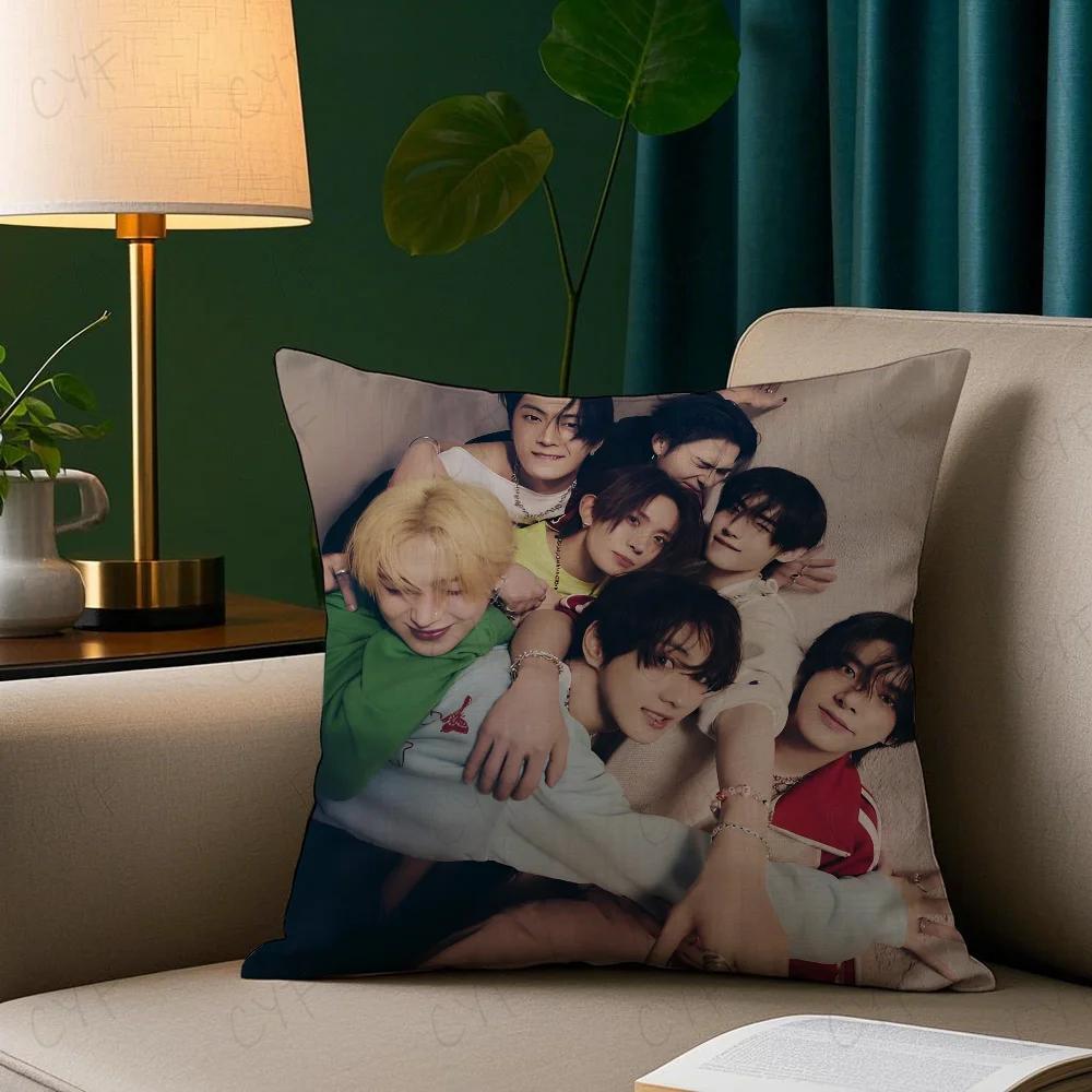 Boy Team E-Enhypen Pillow Case Pillowcase Anti-Dustmite Pillow Invisible Zipper Silky Short Plush Sofa Cushion Cover