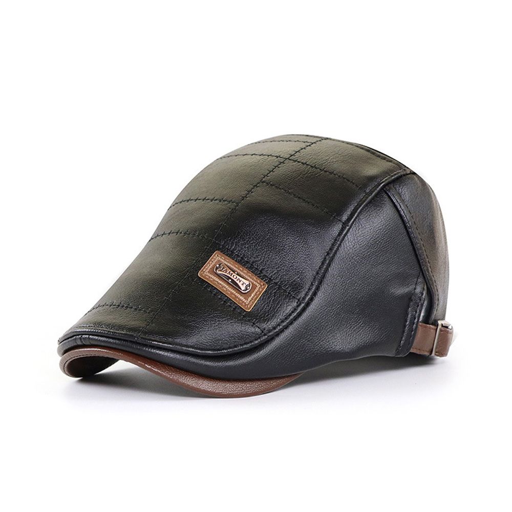British Style Solid Color Forward Peaked Cap Korean Style Hat Leather Flat Cap Men Beret Hat