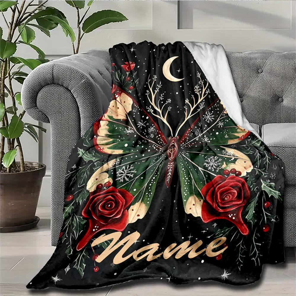 Custom Name Butterfly Theme Printed Blanket - Perfect for Couch, Bed, Travel & Outdoor Use | Machine Washable, Cozy & Durable.