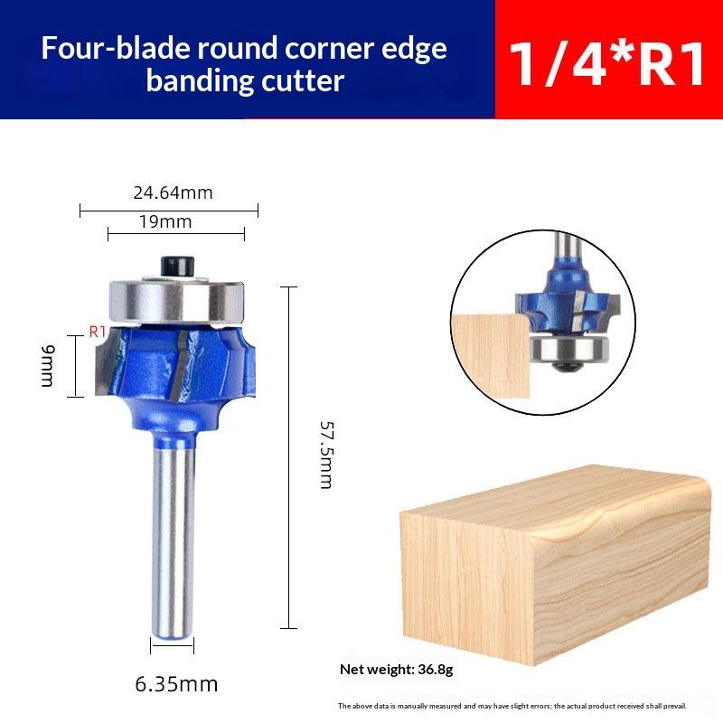 6.35Mm1/4 Shank Round Router Bit R1 R2 R3 4 Corner Woodworking Milling Cutter Trim Knife Edge Alloy Steel Classical Cutter Bit