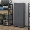 Broom Storage Cabinet With Locking Doors And Shelves, 65" H Metal Storage Cabinet With Hanging Rod & S-Hooks, Cleaning Tool Storage Cabinet